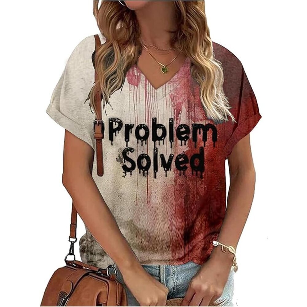 Women's Halloween Blood Splatter T-Shirt V-Neck Short Sleeve Casual